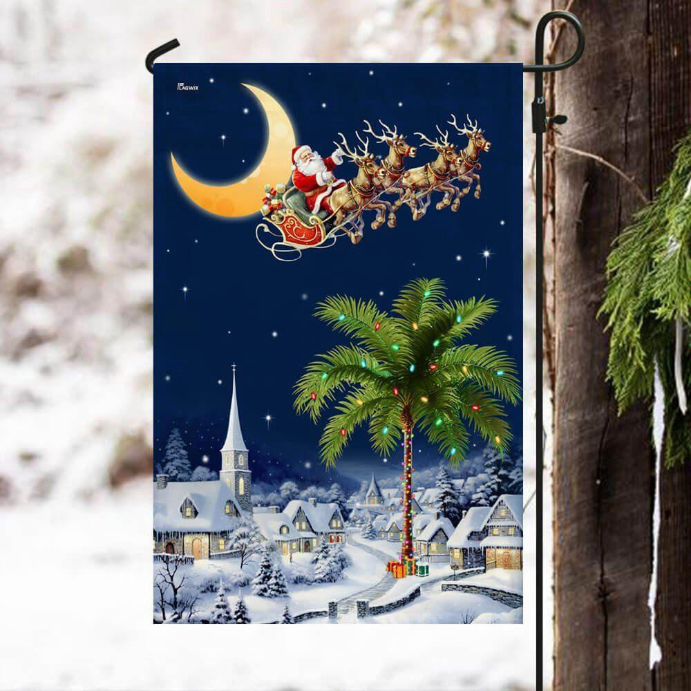 Christmas Flag, South Carolina Christmas Flag Santa Sleigh Palm Tree Christmas Night In South Carolina, Christmas Garden Flags