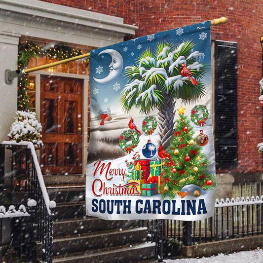 Christmas Flag, South Carolina Merry Christmas Palm Tree Cardinal Winter Christmas In South Carolina Flag, Christmas Garden Flags