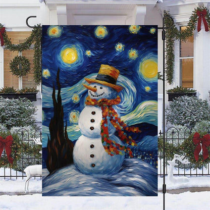 Christmas Flag, Starry Night Snowman A Whimsical Winter Celebration Christmas Garden Flag, Christmas Garden Flags, Christmas Gifts Decor