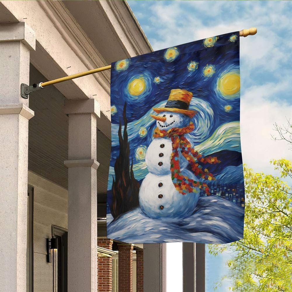 Christmas Flag, Starry Night Snowman A Whimsical Winter Celebration Christmas Garden Flag, Christmas Garden Flags, Christmas Gifts Decor