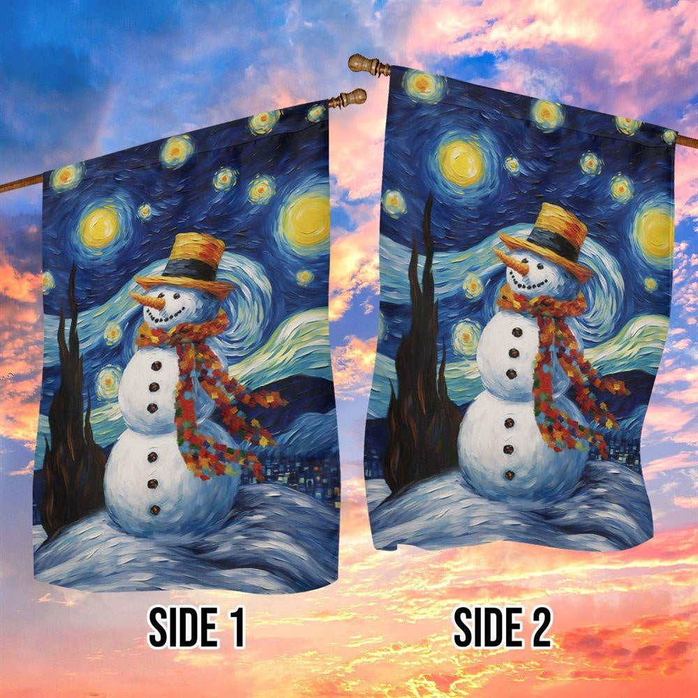 Christmas Flag, Starry Night Snowman A Whimsical Winter Celebration Christmas Garden Flag, Christmas Garden Flags, Christmas Gifts Decor