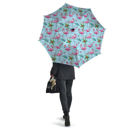 Christmas Flamingo Pink Print Pattern Umbrella, Christmas Umbrella, Xmas Umbrella