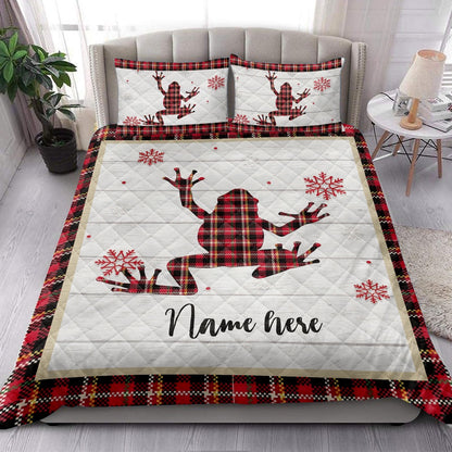 Christmas Frog Snowflake Red Plaid Bedding Set, Christmas Beddings, Xmas Bedding Sets