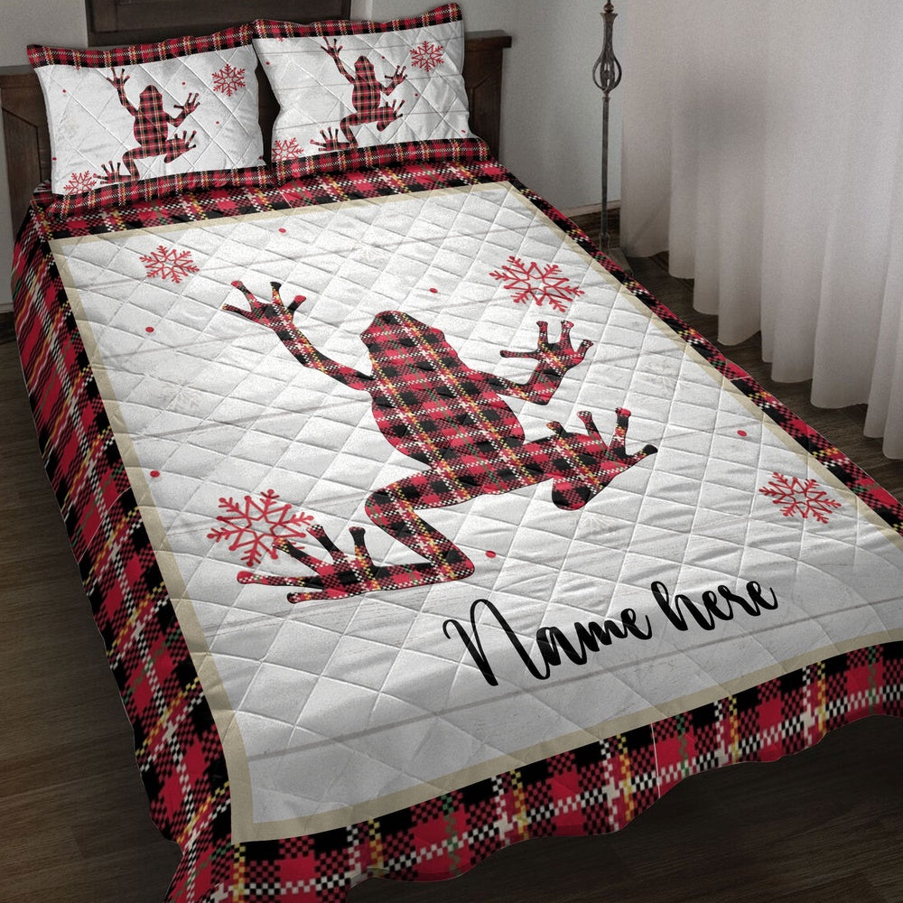 Christmas Frog Snowflake Red Plaid Bedding Set, Christmas Beddings, Xmas Bedding Sets