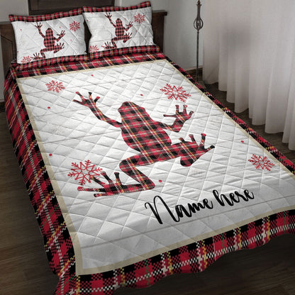 Christmas Frog Snowflake Red Plaid Bedding Set, Christmas Beddings, Xmas Bedding Sets