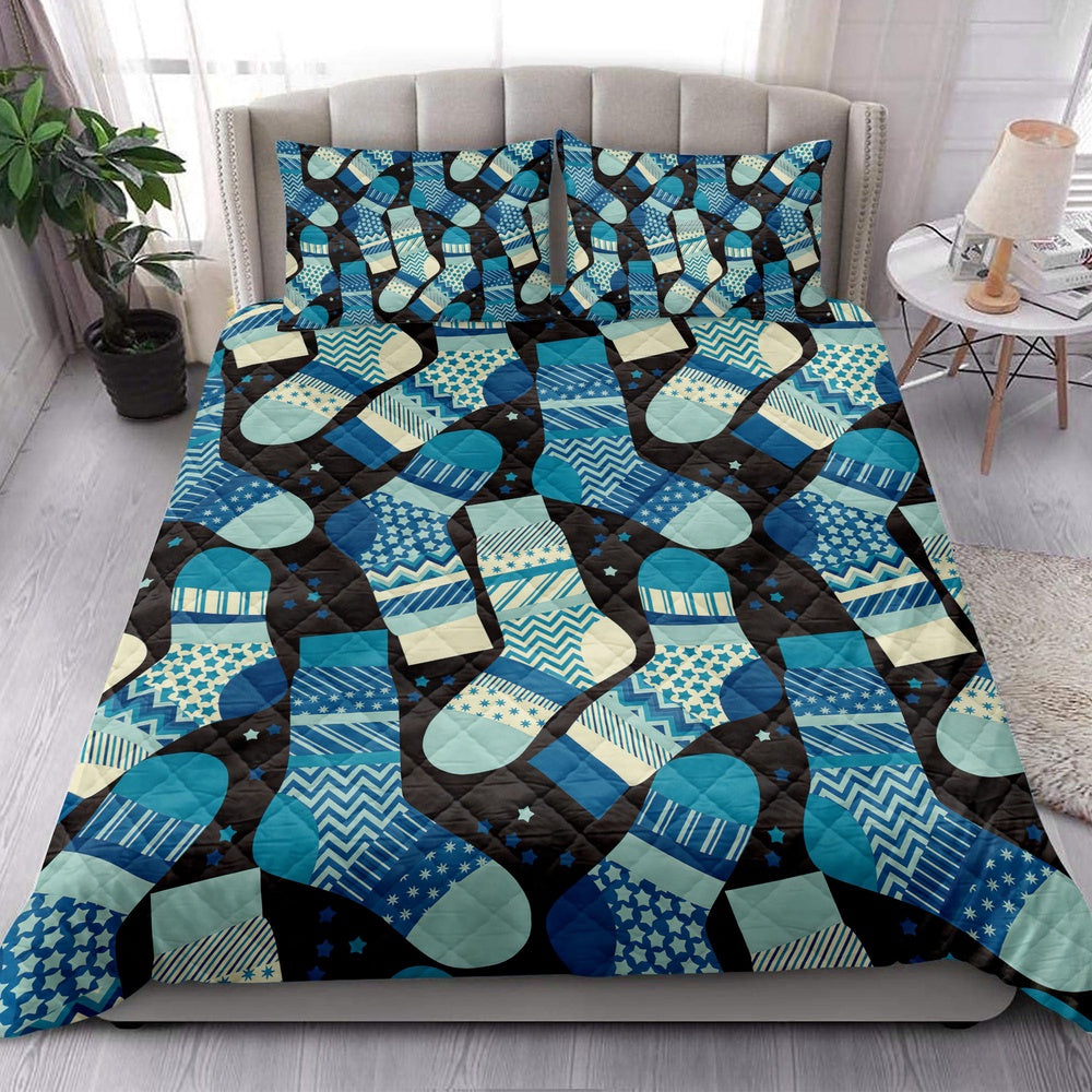 Christmas Green Stocking Snowflakes Winter Holidaymass Bedding Set, Christmas Beddings, Xmas Bedding Sets