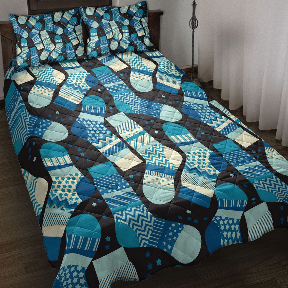 Christmas Green Stocking Snowflakes Winter Holidaymass Bedding Set, Christmas Beddings, Xmas Bedding Sets