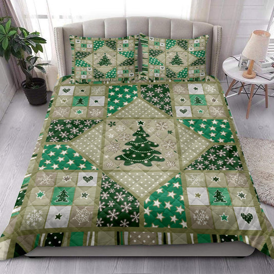 Christmas Holiday Patchworkmas Tree Stars Snowflakes Heart Bedding Set, Christmas Beddings, Xmas Bedding Sets