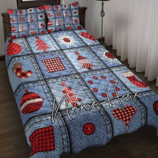 Christmas Jean Patchwork Xmas Holiday Bedding Set, Christmas Beddings, Xmas Bedding Sets