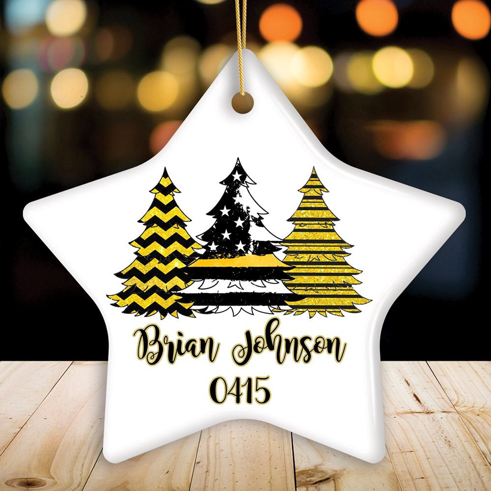 Christmas Ornament, Dispatcher Flag Tree Personalized Ornament, Yellow Line 911 Appreciation Retirement Gift