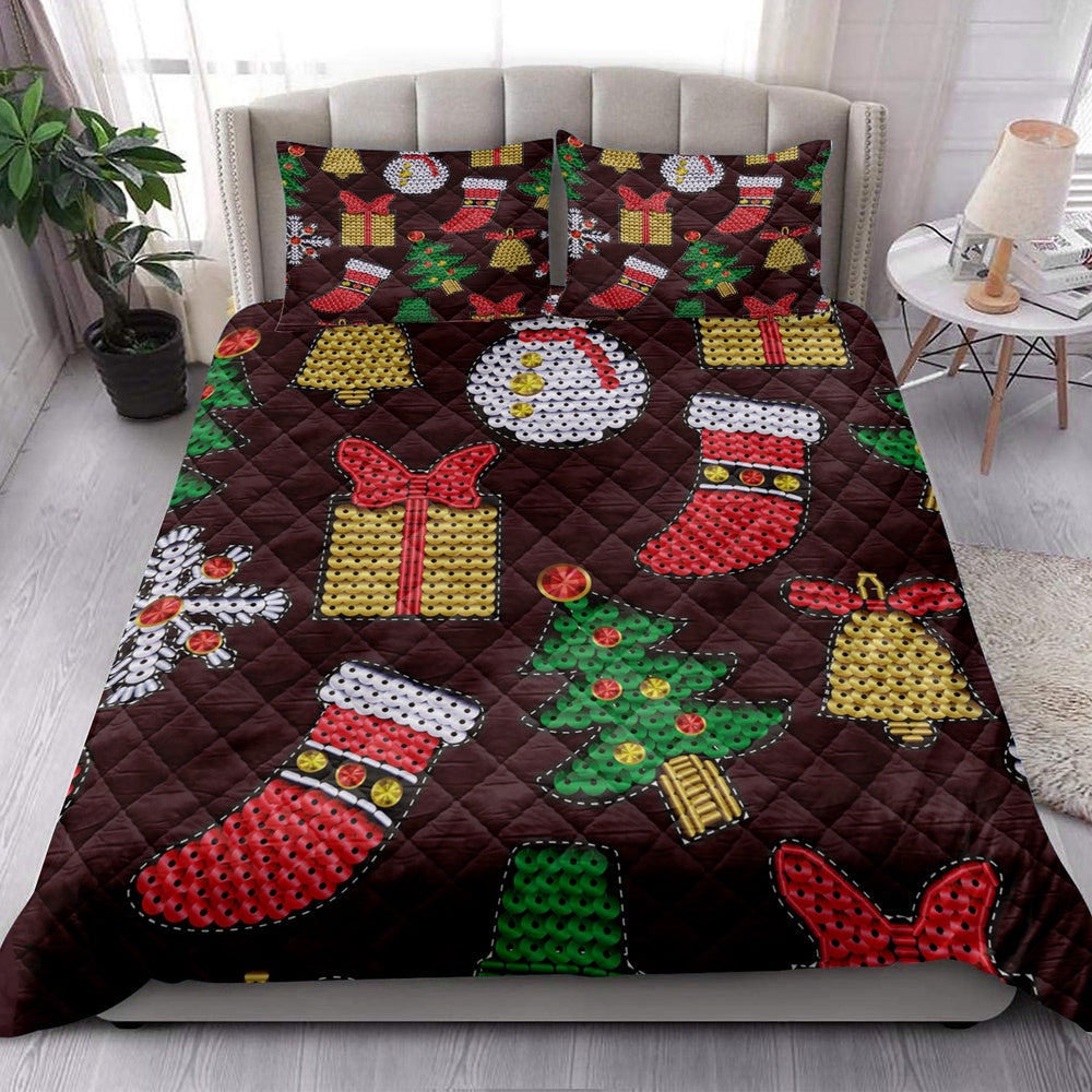 Christmas Patch With Sequins Xmas Holidays Bedding Set, Christmas Beddings, Xmas Bedding Sets