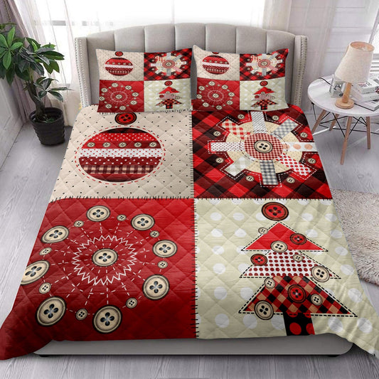 Christmas Patchwok Red Plaid Xmas Holidays Bedding Set, Christmas Beddings, Xmas Bedding Sets