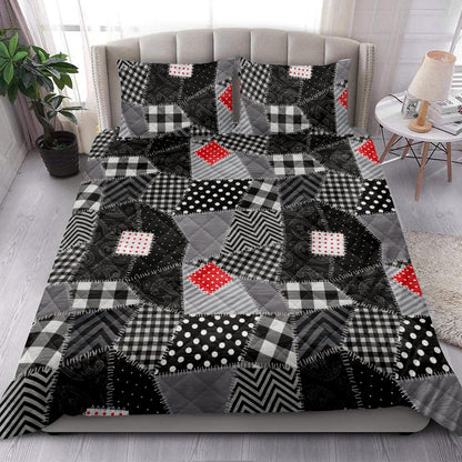 Christmas Patchwork Buffalo Plaid Black And Whitemass Bedding Set, Christmas Beddings, Xmas Bedding Sets