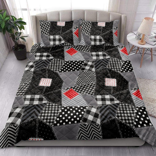 Christmas Patchwork Buffalo Plaid Black And Whitemass Bedding Set, Christmas Beddings, Xmas Bedding Sets
