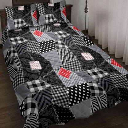 Christmas Patchwork Buffalo Plaid Black And Whitemass Bedding Set, Christmas Beddings, Xmas Bedding Sets