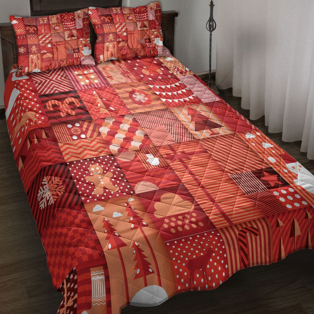 Christmas Patchwork Gingerbread Snowflakemas Tree Bedding Set, Christmas Beddings, Xmas Bedding Sets