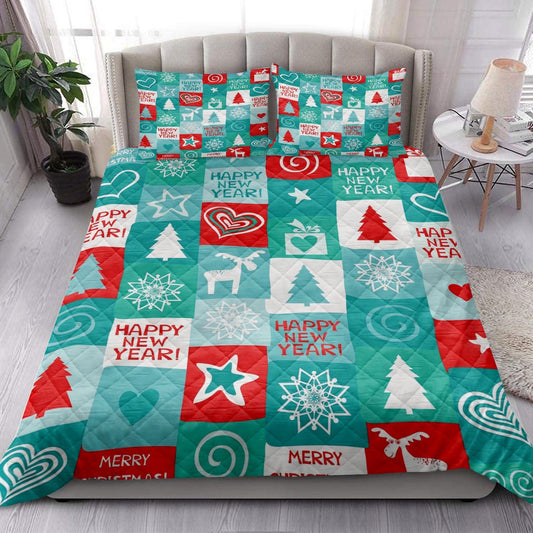 Christmas Patchwork Holiday Happy New Yearmass Bedding Set, Christmas Beddings, Xmas Bedding Sets
