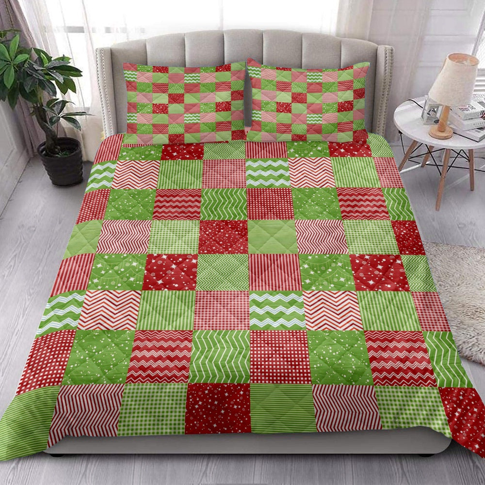 Christmas Patchwork Merrymas Xmas Holiday Bedding Set, Christmas Beddings, Xmas Bedding Sets