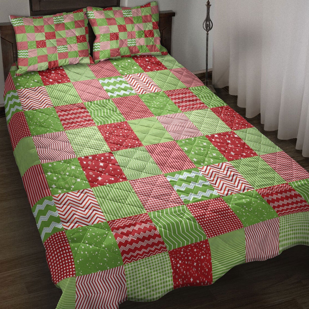Christmas Patchwork Merrymas Xmas Holiday Bedding Set, Christmas Beddings, Xmas Bedding Sets