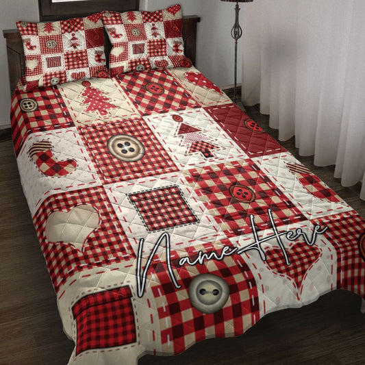 Christmas Patchwork Red Xmas Bedding Set, Christmas Beddings, Xmas Bedding Sets