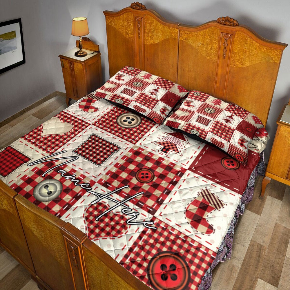 Christmas Patchwork Red Xmas Bedding Set, Christmas Beddings, Xmas Bedding Sets