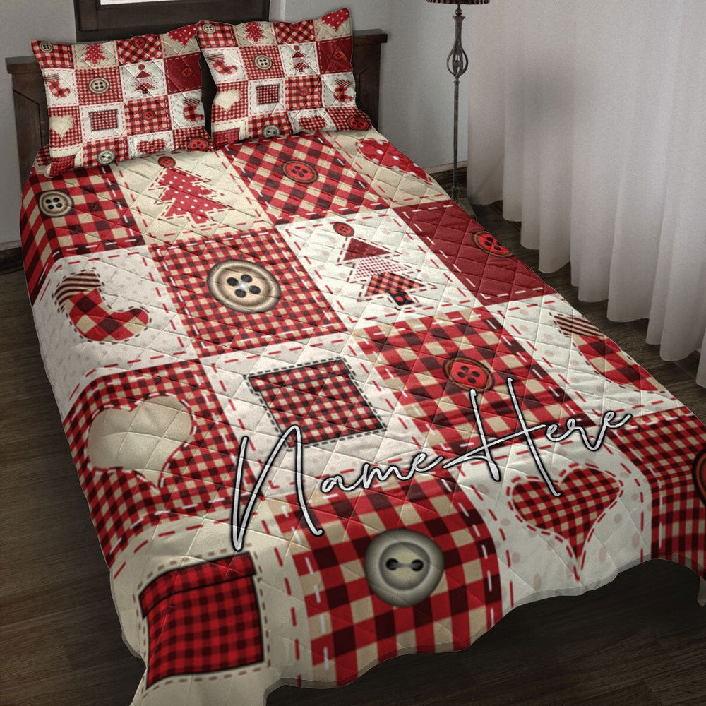 Christmas Patchwork Red Xmas Winter Bedding Set, Christmas Beddings, Xmas Bedding Sets
