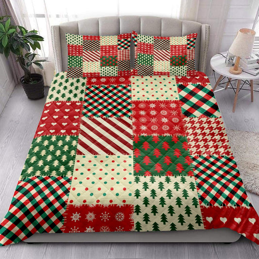 Christmas Patchwork Snowflakemas Tree Buffalo Plaid Bedding Set, Christmas Beddings, Xmas Bedding Sets