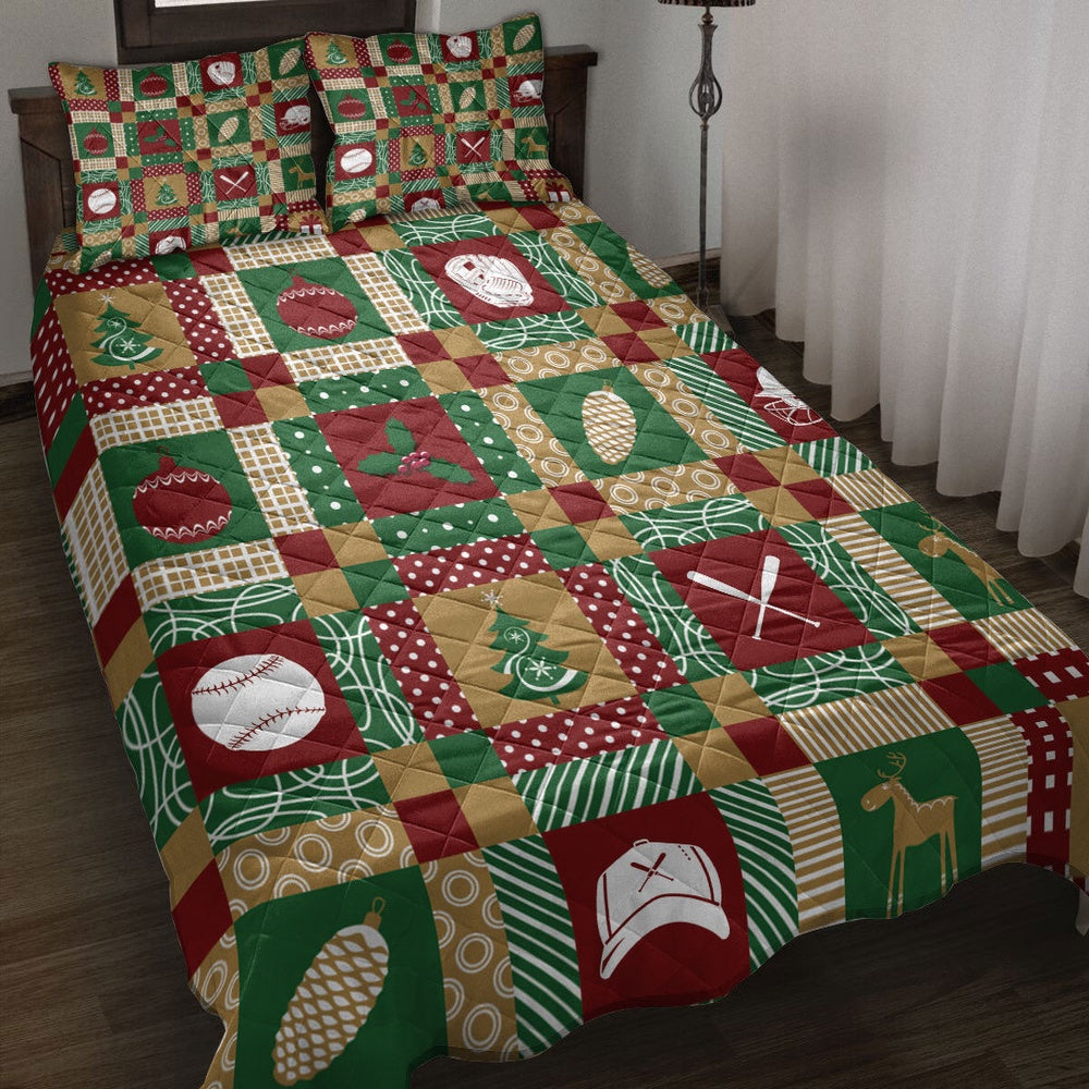 Christmas Patchwork Softball Xmas Bedding Sets, Christmas Beddings, Xmas Bedding Sets