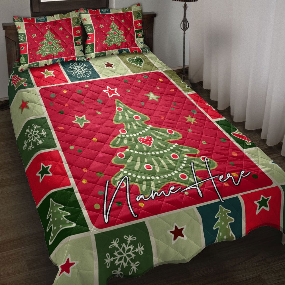 Christmas Patchwork Xmas Tree Winter Bedding Set, Christmas Beddings, Xmas Bedding Sets