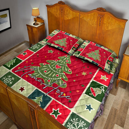 Christmas Patchwork Xmas Tree Winter Bedding Set, Christmas Beddings, Xmas Bedding Sets