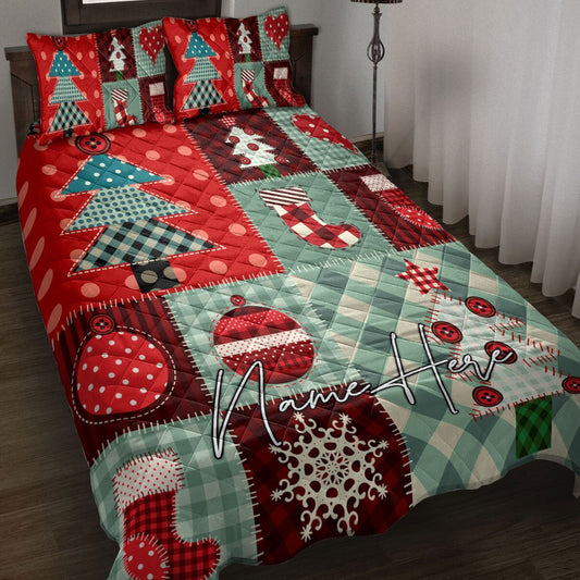 Christmas Patchwork Xmas Winter Holiday Bedding Set, Christmas Beddings, Xmas Bedding Sets