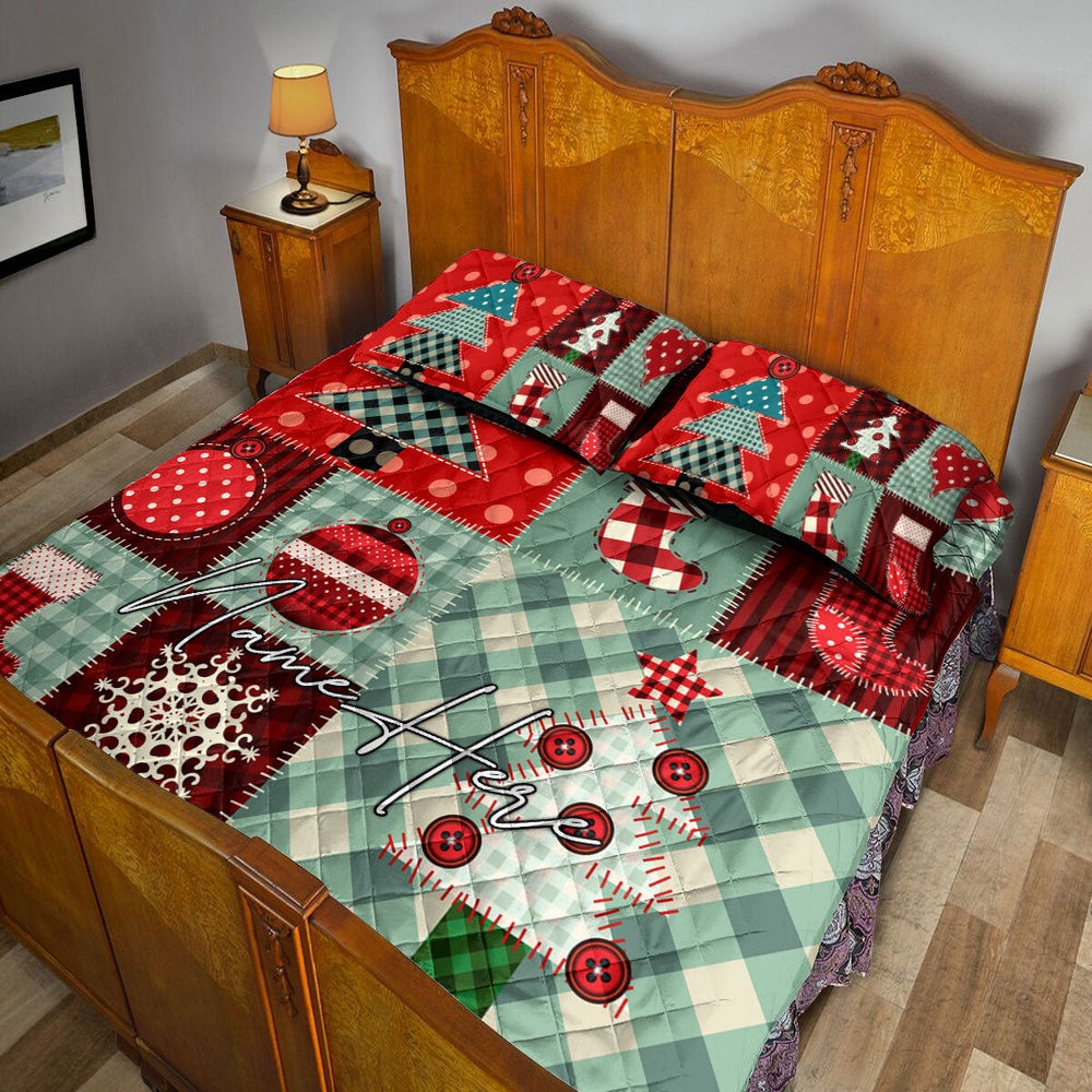 Christmas Patchwork Xmas Winter Holiday Bedding Set, Christmas Beddings, Xmas Bedding Sets