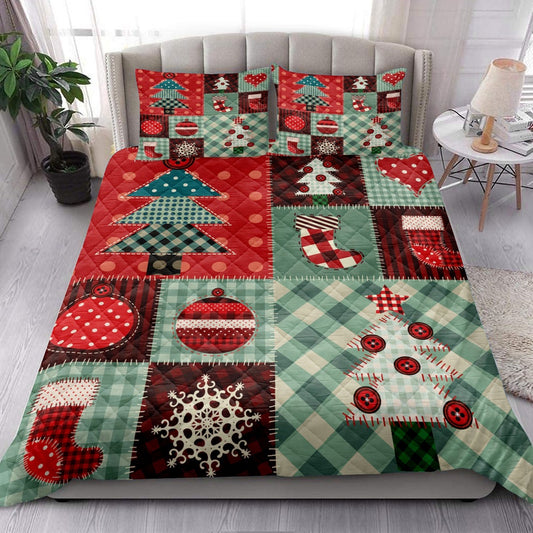 Christmas Patchworkmas Tree Stockingmas Bedding Set, Christmas Beddings, Xmas Bedding Sets