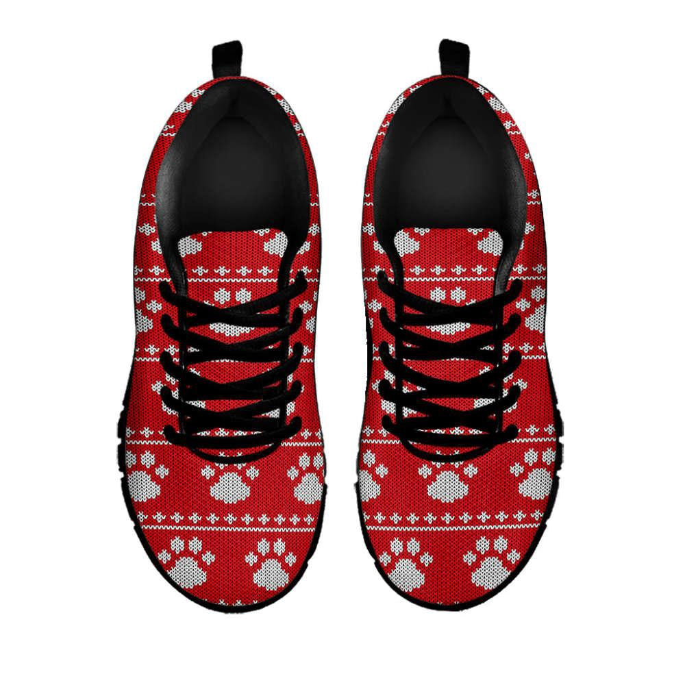 Christmas Paw Knitted Pattern Print Shoes Sneaker, Christmas Shoes, Chistmas Sneaker, Christmas Running Shoes