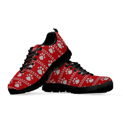 Christmas Paw Knitted Pattern Print Shoes Sneaker, Christmas Shoes, Chistmas Sneaker, Christmas Running Shoes