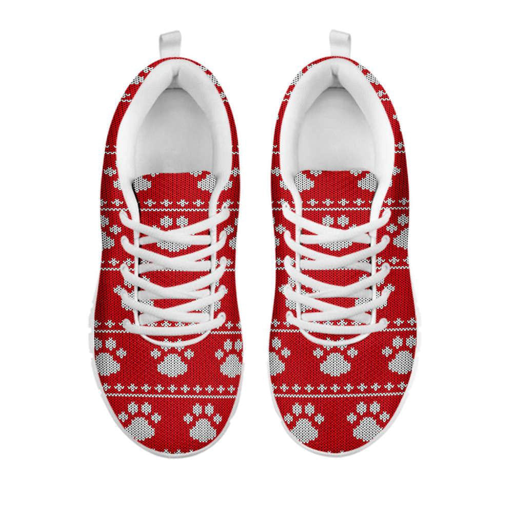 Christmas Paw Knitted Pattern Print Shoes Sneaker, Christmas Shoes, Chistmas Sneaker, Christmas Running Shoes