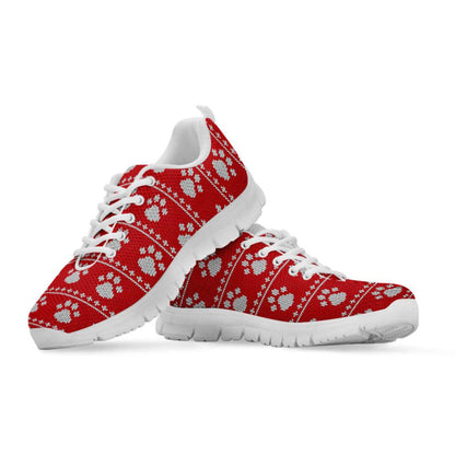 Christmas Paw Knitted Pattern Print Shoes Sneaker, Christmas Shoes, Chistmas Sneaker, Christmas Running Shoes