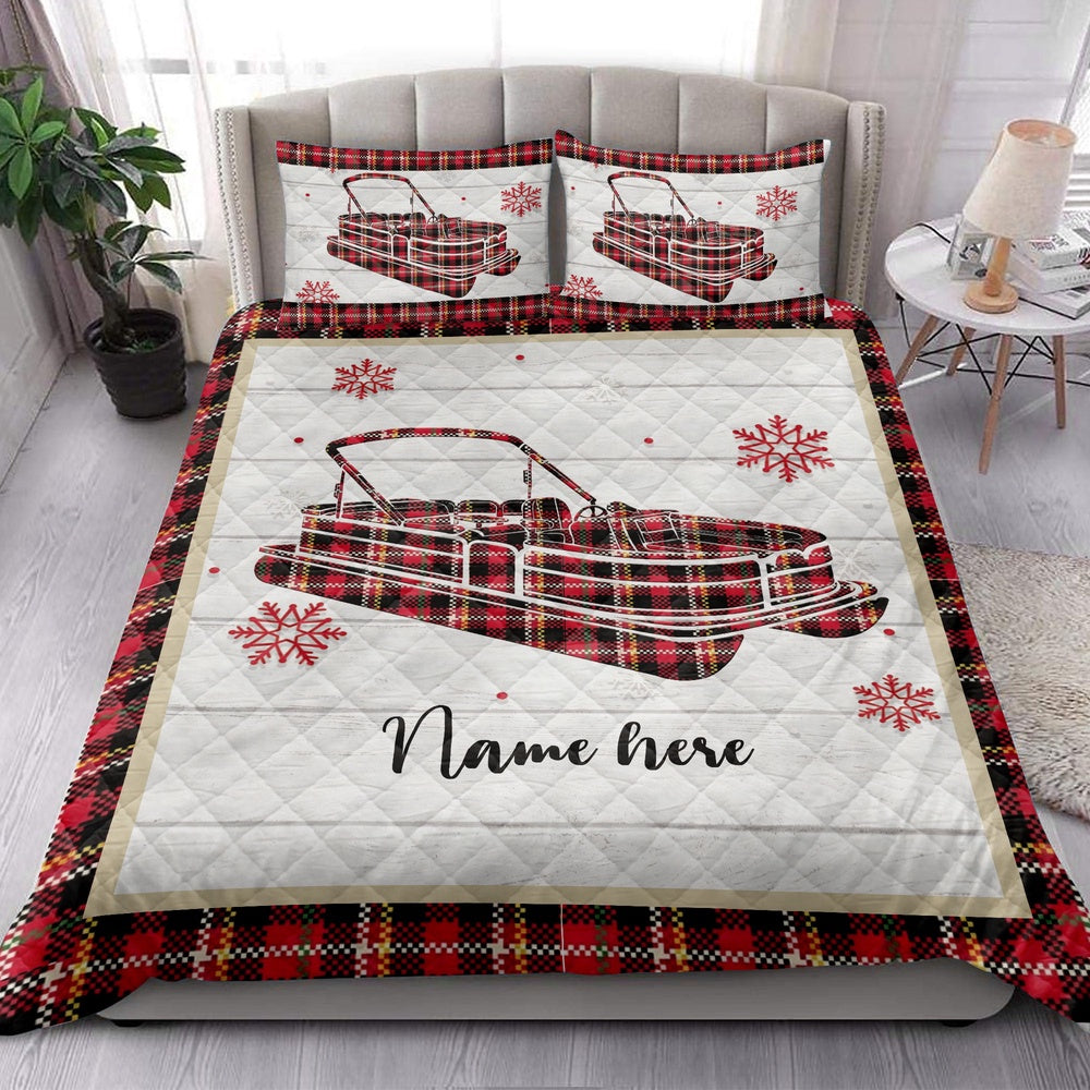 Christmas Pontoon Boat Snowflake Red Plaid Bedding Set, Christmas Beddings, Xmas Bedding Sets