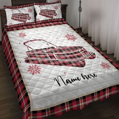 Christmas Pontoon Boat Snowflake Red Plaid Bedding Set, Christmas Beddings, Xmas Bedding Sets