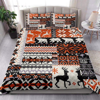 Christmas R Ustic Cabin Bear Deer Orange Black Plaid Xmas Holiday Bedding Set, Christmas Beddings, Xmas Bedding Sets