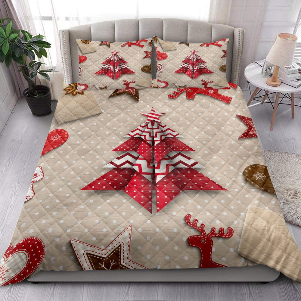 Christmas Red And White Origami Tree On Polka Dotmas Bedding Set, Christmas Beddings, Xmas Bedding Sets