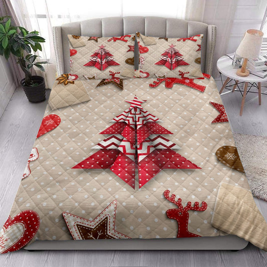 Christmas Red And White Origami Tree On Polka Dotmas Bedding Set, Christmas Beddings, Xmas Bedding Sets