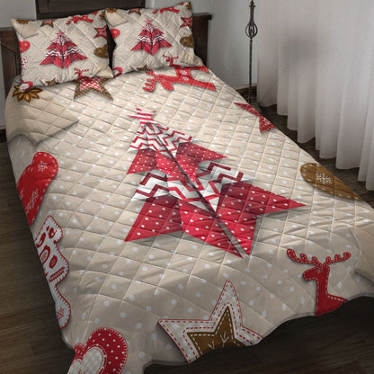 Christmas Red And White Origami Tree On Polka Dotmas Bedding Set, Christmas Beddings, Xmas Bedding Sets