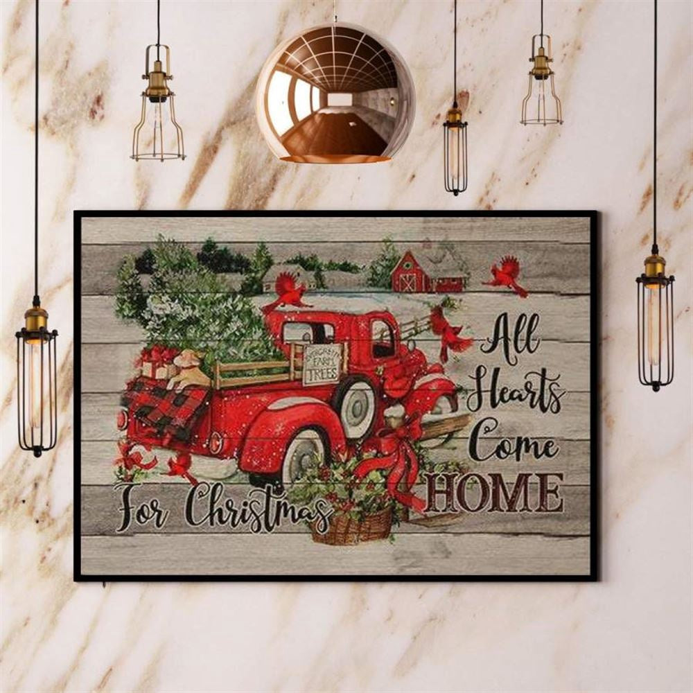 Christmas Red Cardinal Red Truck All Hearts Come Home For Christmas Farm Canvas, Farm Canvas, Farm Gift, Farm Home Decor