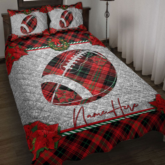 Christmas Red Plaid American Football Xmas Holiday Bedding Set, Christmas Beddings, Xmas Bedding Sets