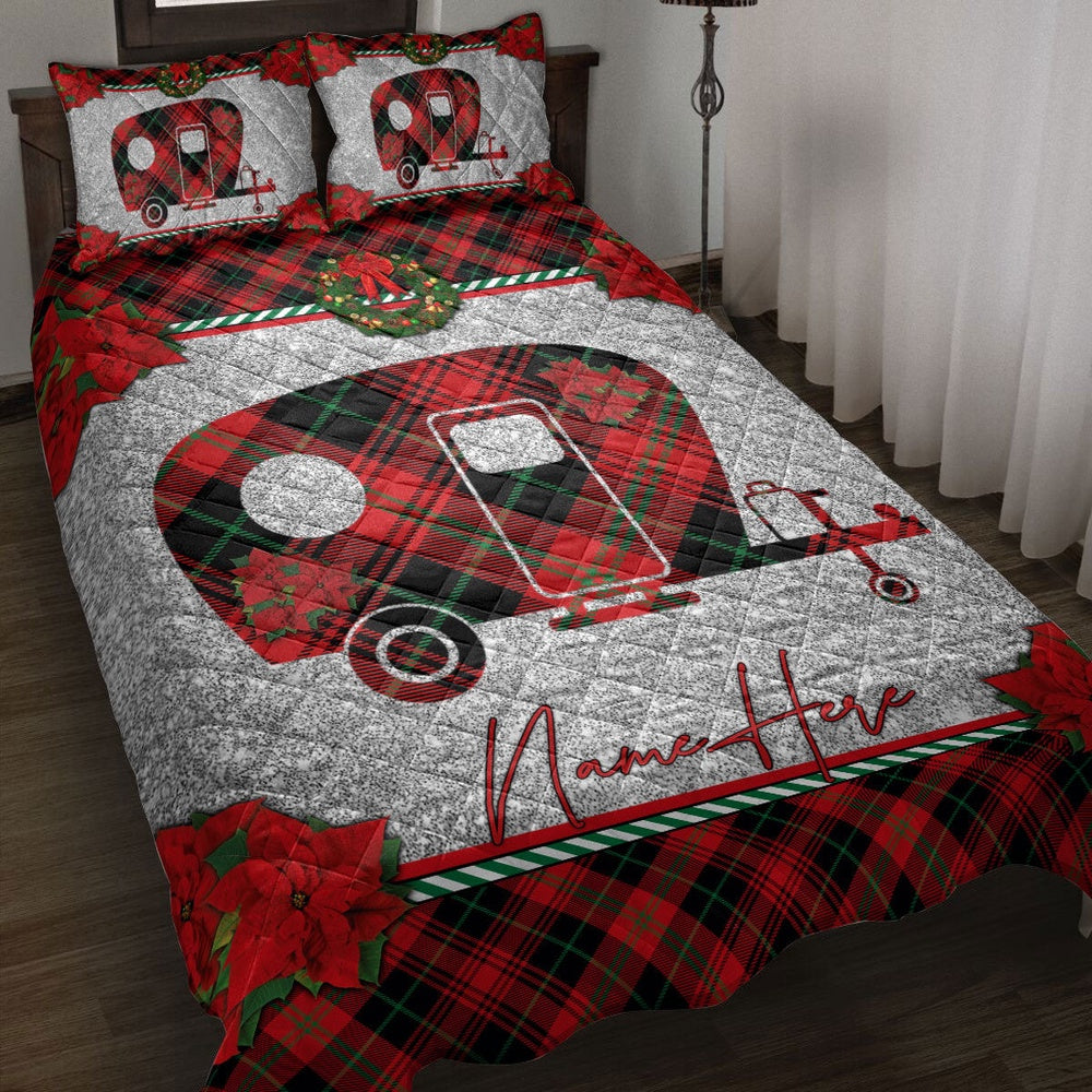  Christmas Red Plaid Camping Santa Hat Xmas Bedding Set, Christmas Beddings, Xmas Bedding Sets