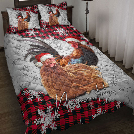 Christmas Red Plaid Chicken Snowflakes Bedding Set, Christmas Beddings, Xmas Bedding Sets