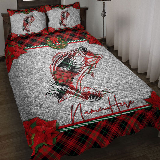 Christmas Red Plaid Fishing Santa Hat Xmas Holiday Bedding Set, Christmas Beddings, Xmas Bedding Sets