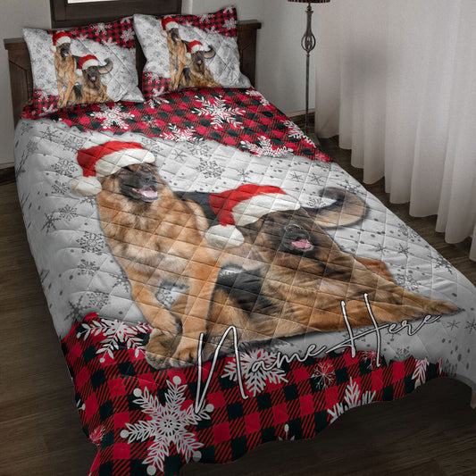 Christmas Red Plaid German Shepherd Xmas Bedding Set, Christmas Beddings, Xmas Bedding Sets