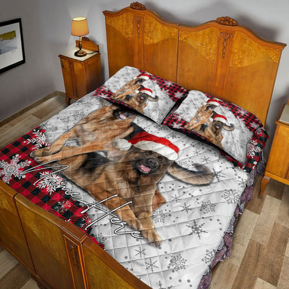 Christmas Red Plaid German Shepherd Xmas Bedding Set, Christmas Beddings, Xmas Bedding Sets